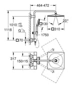 Grohe Rainshower Smartactive 310 Duvara Monte Termostatik Bataryalı Duş Sistemi - 26652000 teknik çizim
