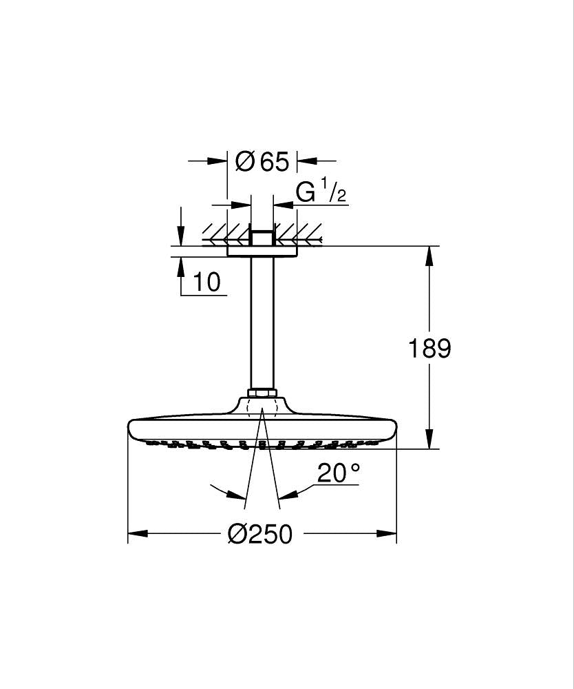 Grohe Tempesta 250 Tepe Duşu Seti 142 Mm, Tek Akışlı - 26669000 teknik çizim