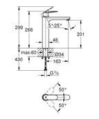 Grohe Çanak Lavabo Bataryası Eurocosmo XL Boyut Krom - 23921000 teknik çizim