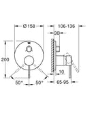 Grohe Ankastre Banyo Bataryası 3 Çık. Essence Hard Graphite - 24169A01 teknik çizim