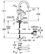 Grohe Bauedge Tek Kumandalı Lavabo Bataryası 1/2"
L-Boyut - 23760001 teknik çizim