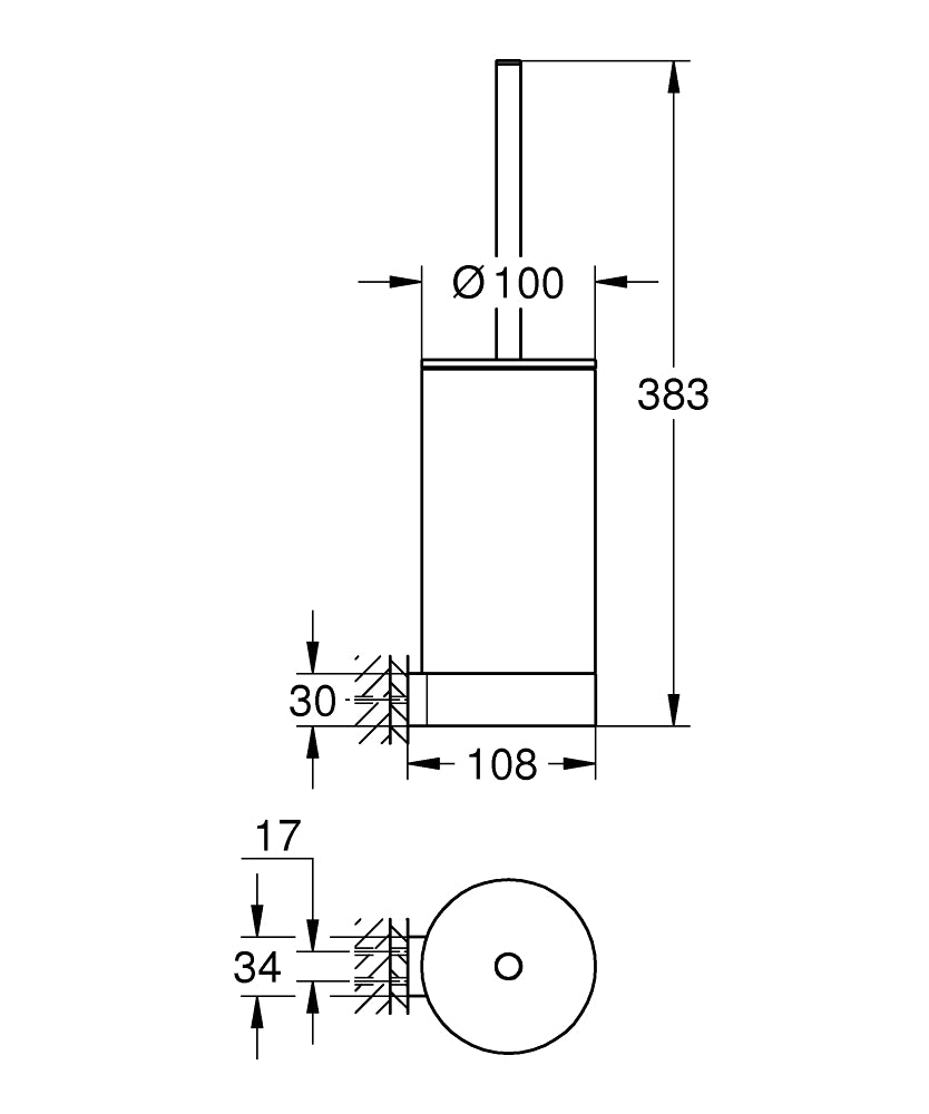 Grohe Selection Tuvalet Fırçası Seti Hard Graphite – 41076A00 teknik çizim
