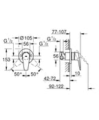 Grohe Bauedge Tek Kumandalı Duş Bataryası - 29040001 teknik çizim