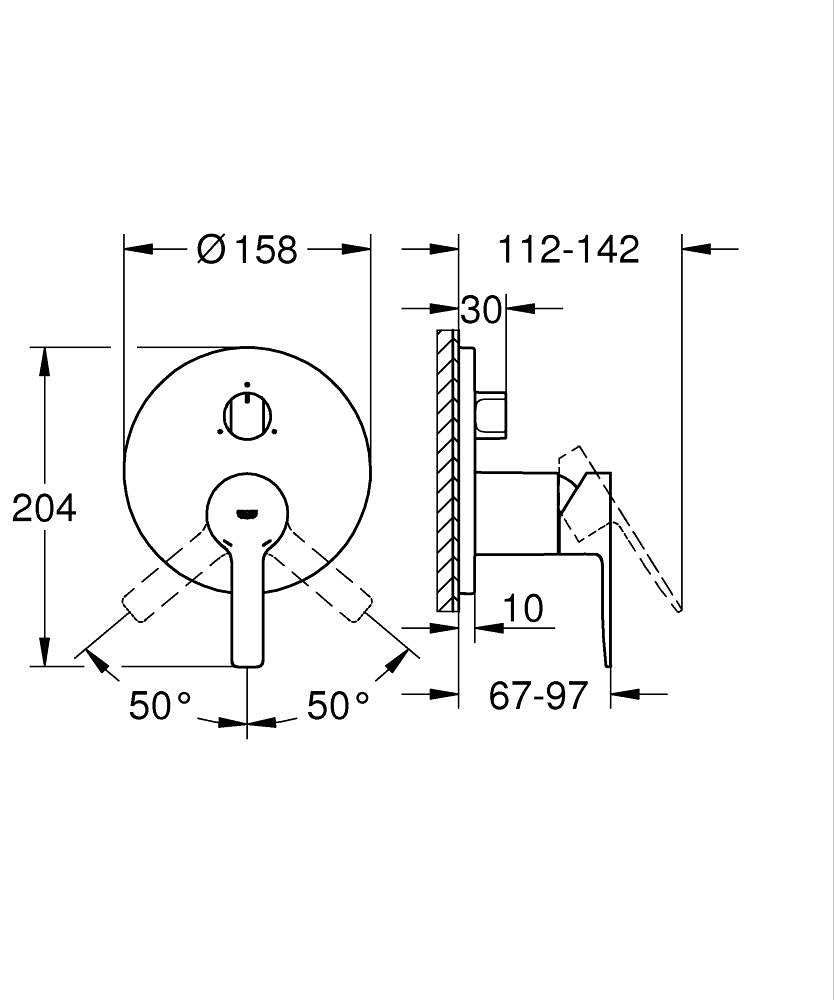 Grohe Lineare Ankastre Banyo Duş Bataryası 3 çıkışlı divertörlü- 24095001 teknik çizim