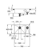 Grohe K700U Eviye Paslanmaz Çelik - 31575SD1 teknik çizim