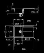 Grohe K400 Kuvars Kompozit Eviye 50 -C 86/50, Granit Siyah Rengi - 31640AP0 teknik çizim