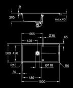 Grohe K400 Kuvars Kompozit Eviye 60 -C 100/50, Granit Siyah Rengi - 31641AP0 teknik çizim