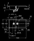 Grohe K400 Kuvars Komp. Eviye 60 -C 100/50, Granit Siyah-31642AP0 teknik çizim