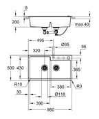 Grohe K500 Kuvars Kompozit Eviye 90 -C 86/50, Granit Siyah Rengi - 31649AP0 teknik çizim