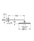 Grohe Rainshower Mono 310 Cube Tepe Duşu Seti 422 Mm, Tek Akışlı Brushed Cool Sunrise - 26564GN0 teknik çizim