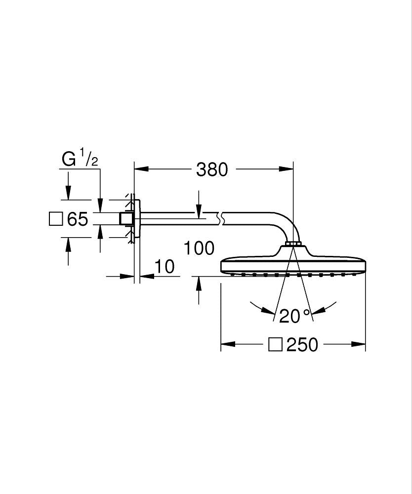Grohe Tempesta 250 Cube Tepe Duşu ve Dirseği 38 cm Mat Siyah - 266872430 teknik çizim