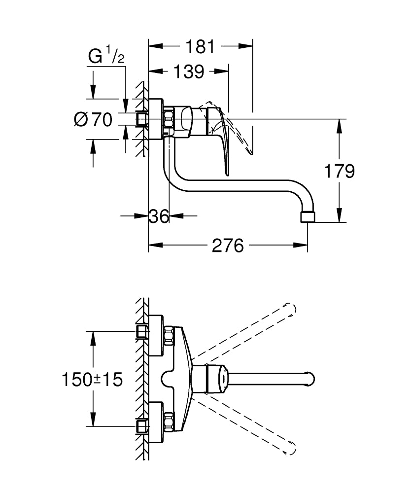 Grohe Eurosmart Tek Kumandalı Eviye Bataryası - 32224003 teknik çizim