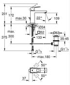 Grohe Lavabo Bataryası Eurocube M-Boyut Krom - 23445000 teknik çizim