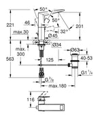 Grohe Allure Brilliant Lavabo Bataryası L Boyut - 24344000 teknik çizim
