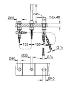 Grohe Lineare Üç Delikli Tek Kumandalı Banyo Kombinasyonu - 19965001 teknik çizim