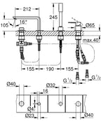 Grohe Küvet Bataryası 4 Delikli Lineare Krom - 19577001 teknik çizim