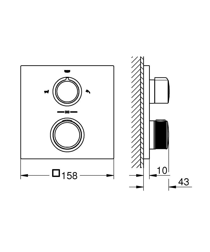 Grohe Allure 2 Yönlü El Duşu/Banyo Dolgusu İle Ankastre Kurulum İçin  Termostat 19446002 teknik çizim
