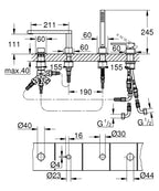 Grohe Küvet Bataryası 4 Delikli Plus Krom - 29307003 teknik çizim