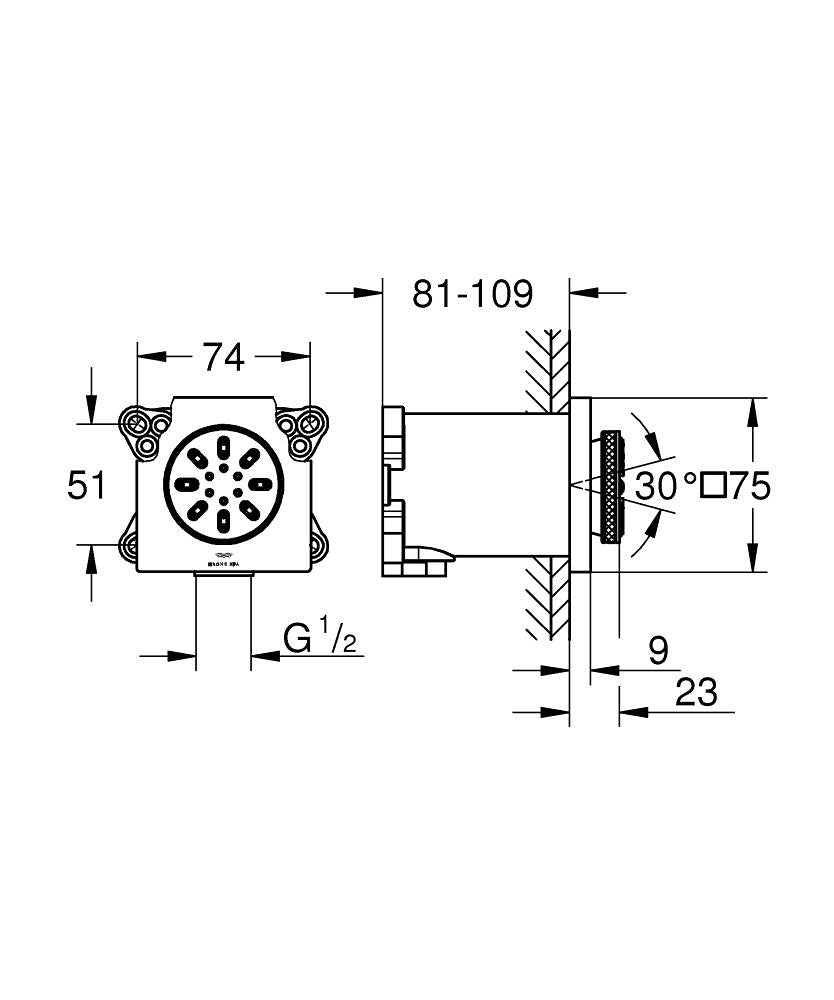 Grohe Rainshower Aqua Vücut Spreyi Küp 2 Sprey 26802000 teknik çizim