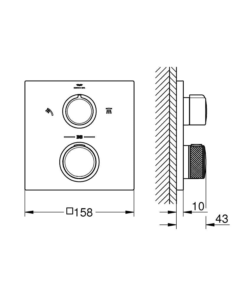 Grohe Allure Thermostat For Concealed Installation With 2-Way Diverter - 29181002 teknik çizim