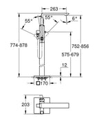 Grohe Allure Yerden Küvet Bataryası Brushed Cool Sunrise - 25222GN1 teknik çizim