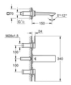 Grohe Allure 3 Delikli Duvardan Lavabo Bataryası S - 20189002 teknik çizim