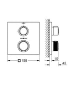 Grohe Allure Tek Valfli Akış Kontrollü, Ankastre Termostatik Duş Bataryası - 19380002 teknik çizim