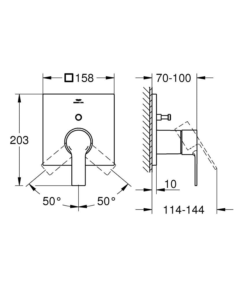 Grohe Allure Ankastre Banyo/Duş Bataryası - 19315001 teknik çizim
