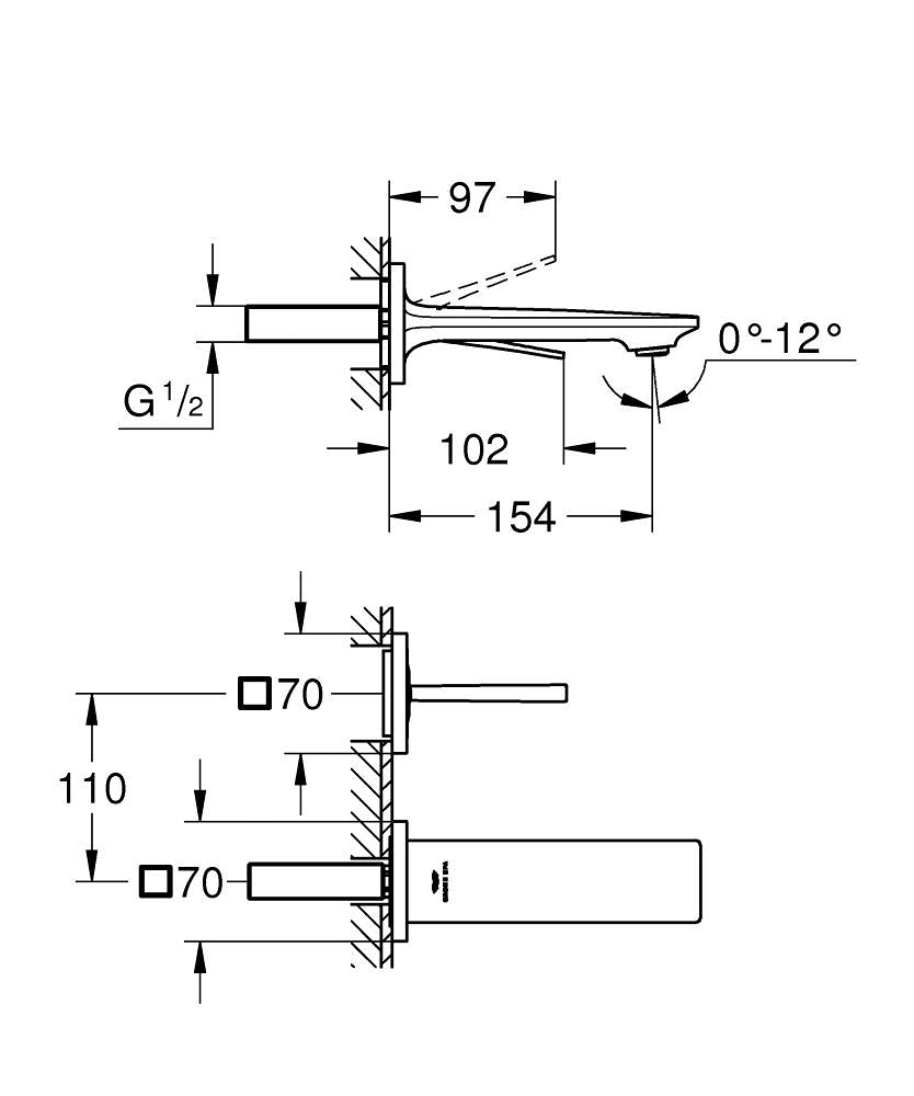 Grohe Allure 2 Delikli Lavabo BataryasıS - Boyut - 19309002 teknik çizim
