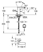 Grohe Eurosmart Tek Kumandalı Lavabo Bataryası M-Boyut - 23975003 teknik çizim
