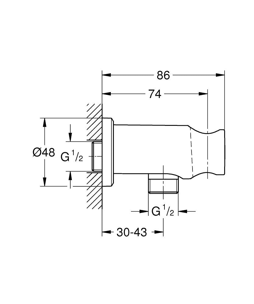 Grohe Rainshower Shower Outlet Elbow 1/2″ With Holder - 26658000 teknik çizim