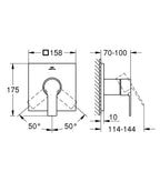 Grohe Allure Ankastre Duş Bataryası - 19317001 teknik çizim