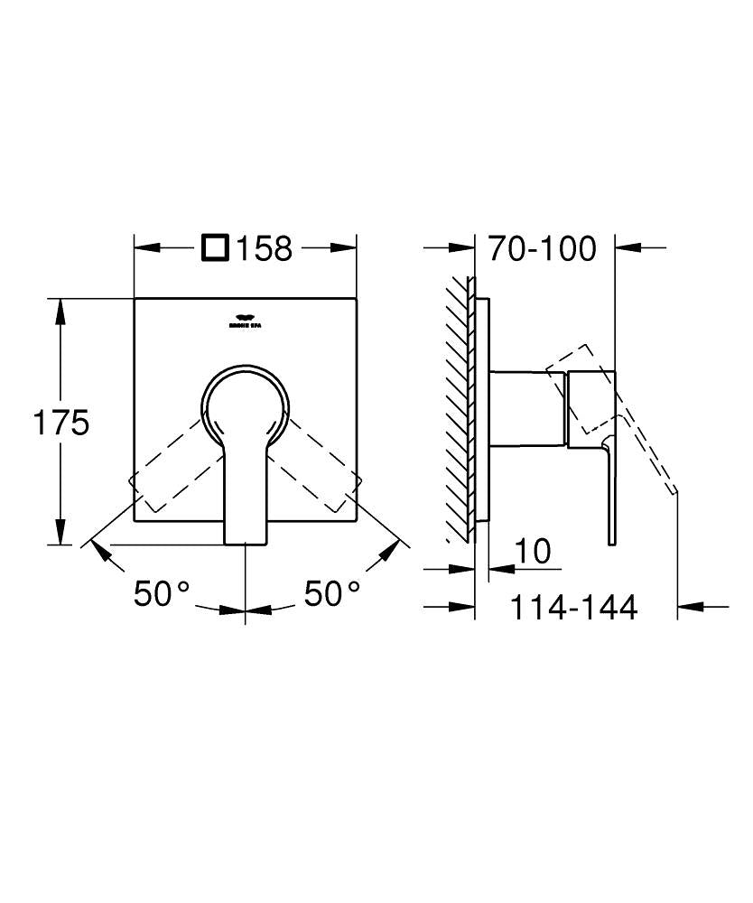 Grohe Allure Ankastre Duş Bataryası - 19317001 teknik çizim