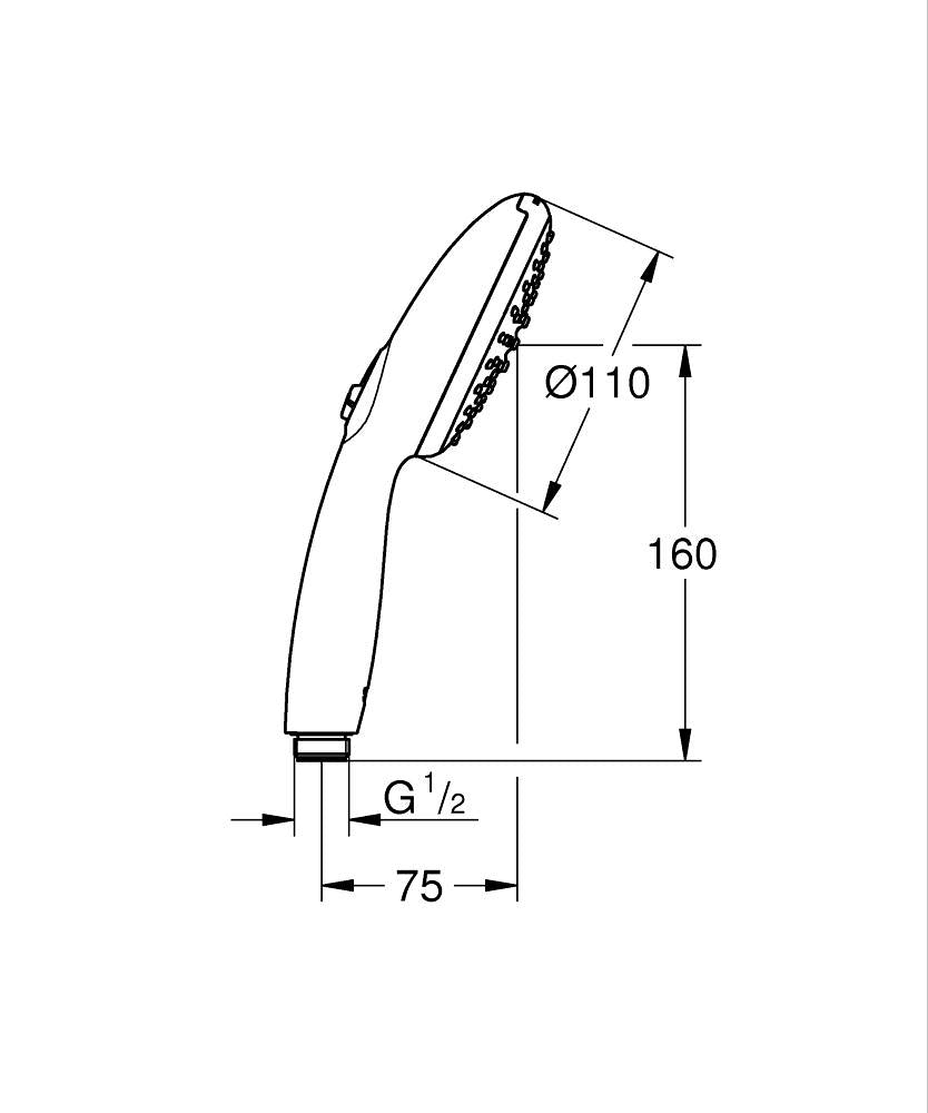 Grohe Tempesta 110 El Duşu 2 Akışlı Rain,Jet Mat Siyah – 261612433 teknik çizim