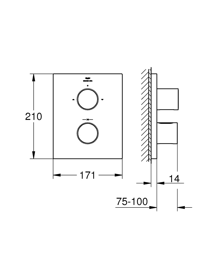 Grohe Grohtherm  F2 Yollu Yön Değiştiricili Banyo Bataryası - 27618000 teknik çizim