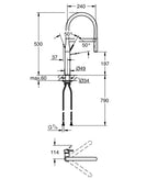 Grohe Eviye Bataryası Spiralli 2 Fonk. Essence Krom/Siyah-30294000 teknik çizim