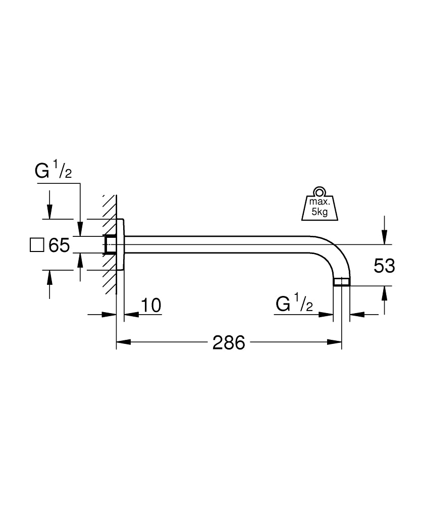 Grohe Rainshower® Modern Tepe Duşu Dirseği 275 mm - 27488000 teknik çizim