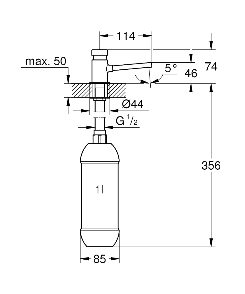 Grohe Sıvı Sabunluk - 36194000 teknik çizim