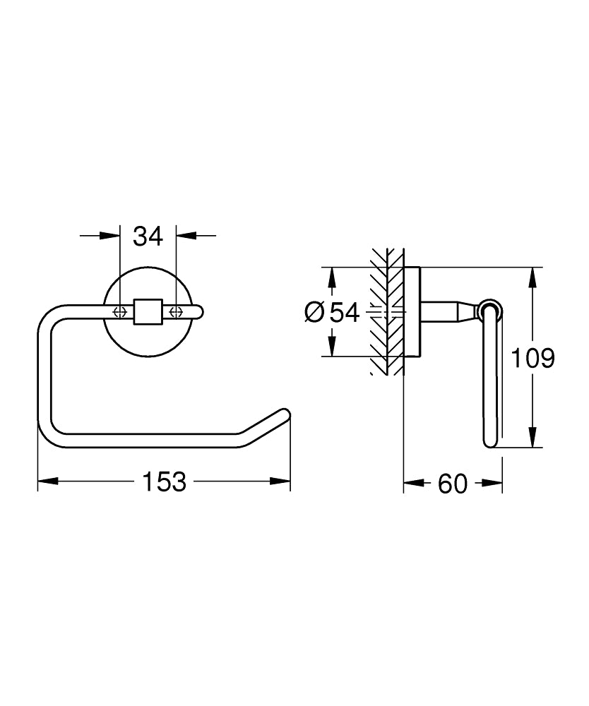 Grohe Tuvalet Kağıtlık BauCosmopolitan Krom - 40457001 teknik çizim