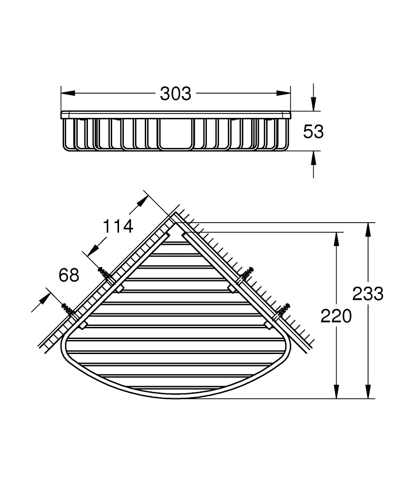 Grohe Tel Sabunluk Köşe 233x303x50 mm BauCosmo. Krom - 40663001 teknik çizim