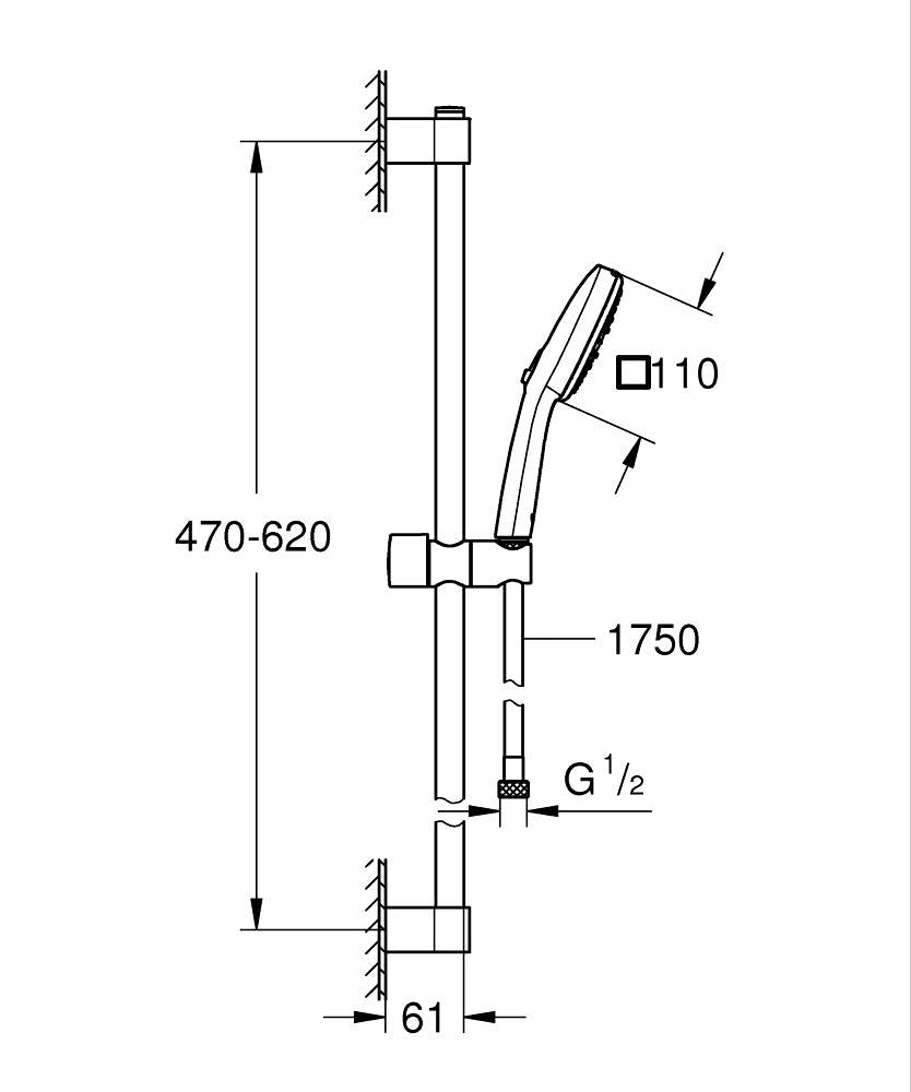 Grohe Tempesta Cube 110 Duş Seti 3 Akışlı Rain,Jet,Massage – 27579003 teknik çizim