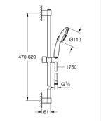 Grohe Tempesta 110 Duşu Seti 2 Akışlı - 26162003 teknik çizim