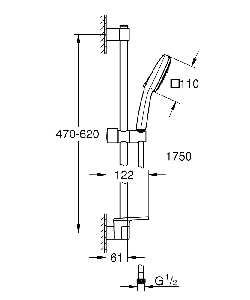 Grohe Tempesta Cube 110 Duş Seti 3 Akışlı Rain,Jet,Massage - 27929003 teknik çizim