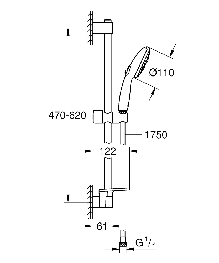 Grohe Tempesta 110 Duşu Seti 3 Akışlı Rain,Jet,Massage - 26917003 teknik çizim