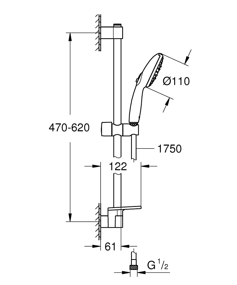 Grohe Tempesta 110 Duş Seti 3 Akışlı Rain,Jet,Massage - 27927003 teknik çizim
