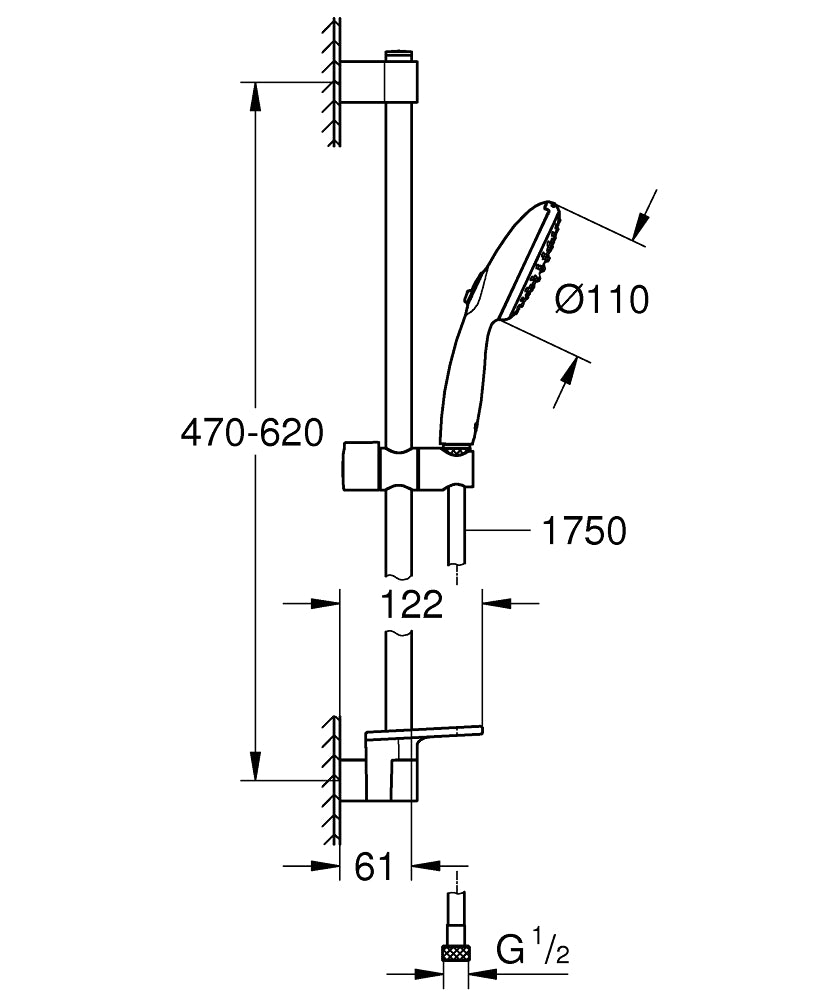 Grohe Tempesta 110 Duş Seti 2 Akışlı Rain,Jet - 27926003 teknik çizim