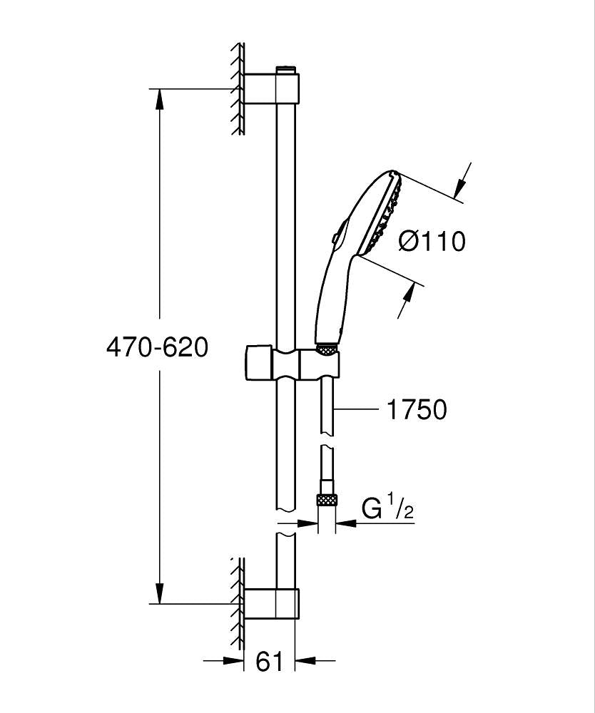 Grohe Tempesta 110 Duşu Seti 3 Akışlı  Rain,Jet,Massage - 27644003 teknik çizim