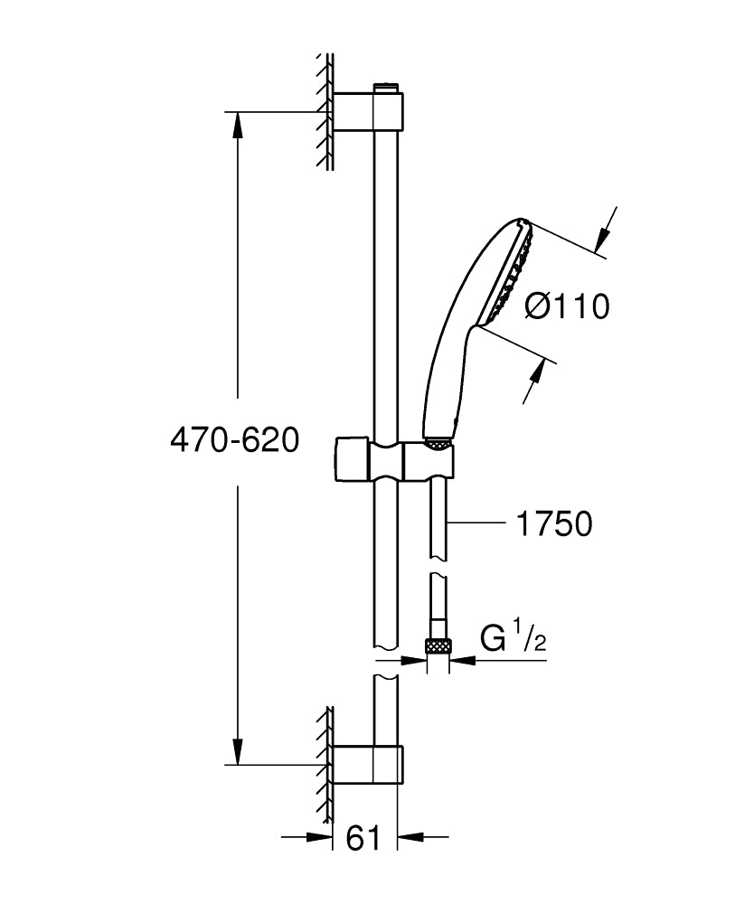 Grohe Tempesta 110 Duş Seti Tek Akışlı, Rain - 27853003 teknik çizim