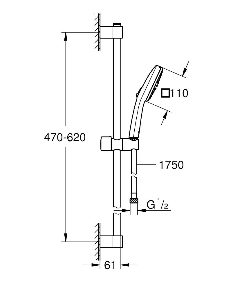 Grohe Tempesta Cube 110 Duşu Seti 2 Akışlı Rain,Jet - 26748003 teknik çizim