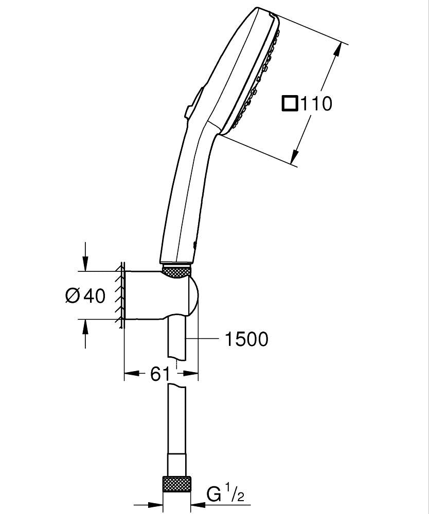 Grohe Tempesta Cube 110 El Duşu Seti Rain,Jet,Massage - 27588003 teknik çizim